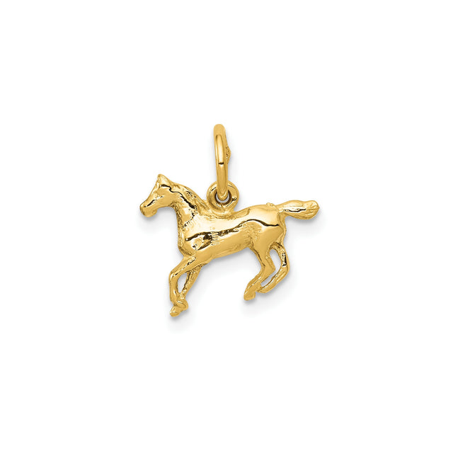14k Yellow Gold Horse Charm Pendant, Trotting Horse Design, Western Equestrian Theme