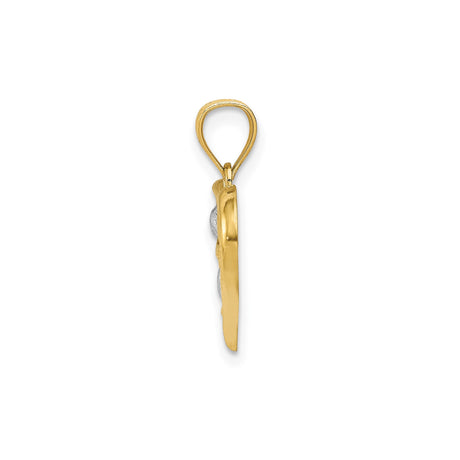 14k Yellow and White Gold Heart Pendant with Intertwined Open Hearts Design for Women
