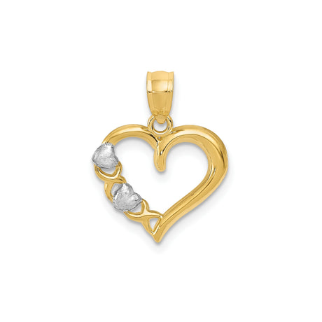 14k Yellow and White Gold Heart Pendant with Intertwined Open Hearts Design for Women