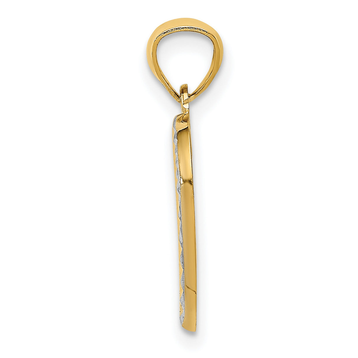 Half Diamond-cut Heart Charm Pendant in Real 14k Multi-Tone Gold