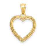 Half Diamond-cut Heart Charm Pendant in Real 14k Multi-Tone Gold