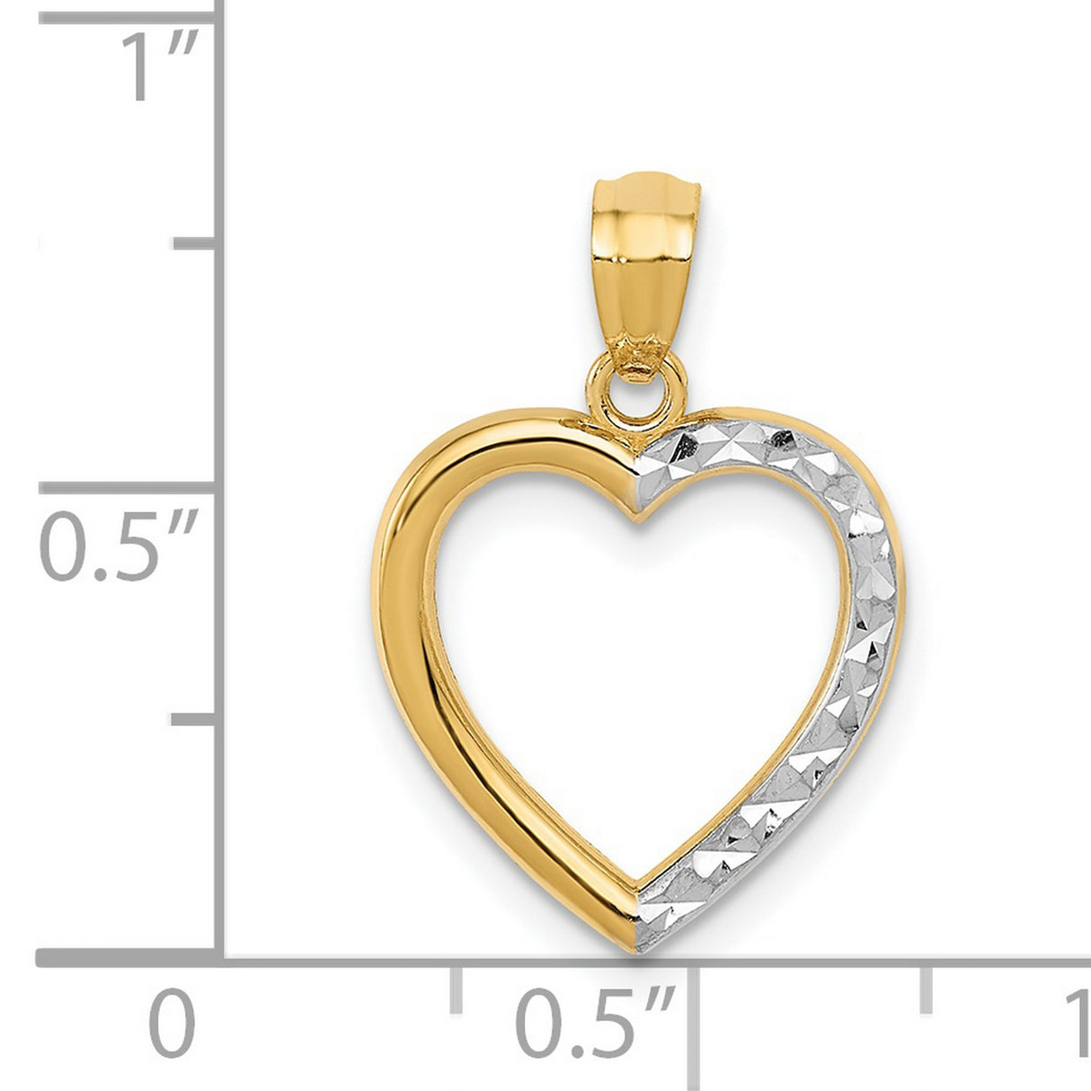 Half Diamond-cut Heart Charm Pendant in Real 14k Multi-Tone Gold