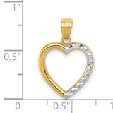 Half Diamond-cut Heart Charm Pendant in Real 14k Multi-Tone Gold