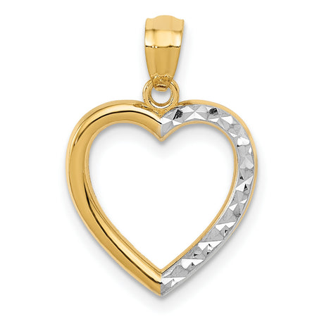 Half Diamond-cut Heart Charm Pendant in Real 14k Multi-Tone Gold