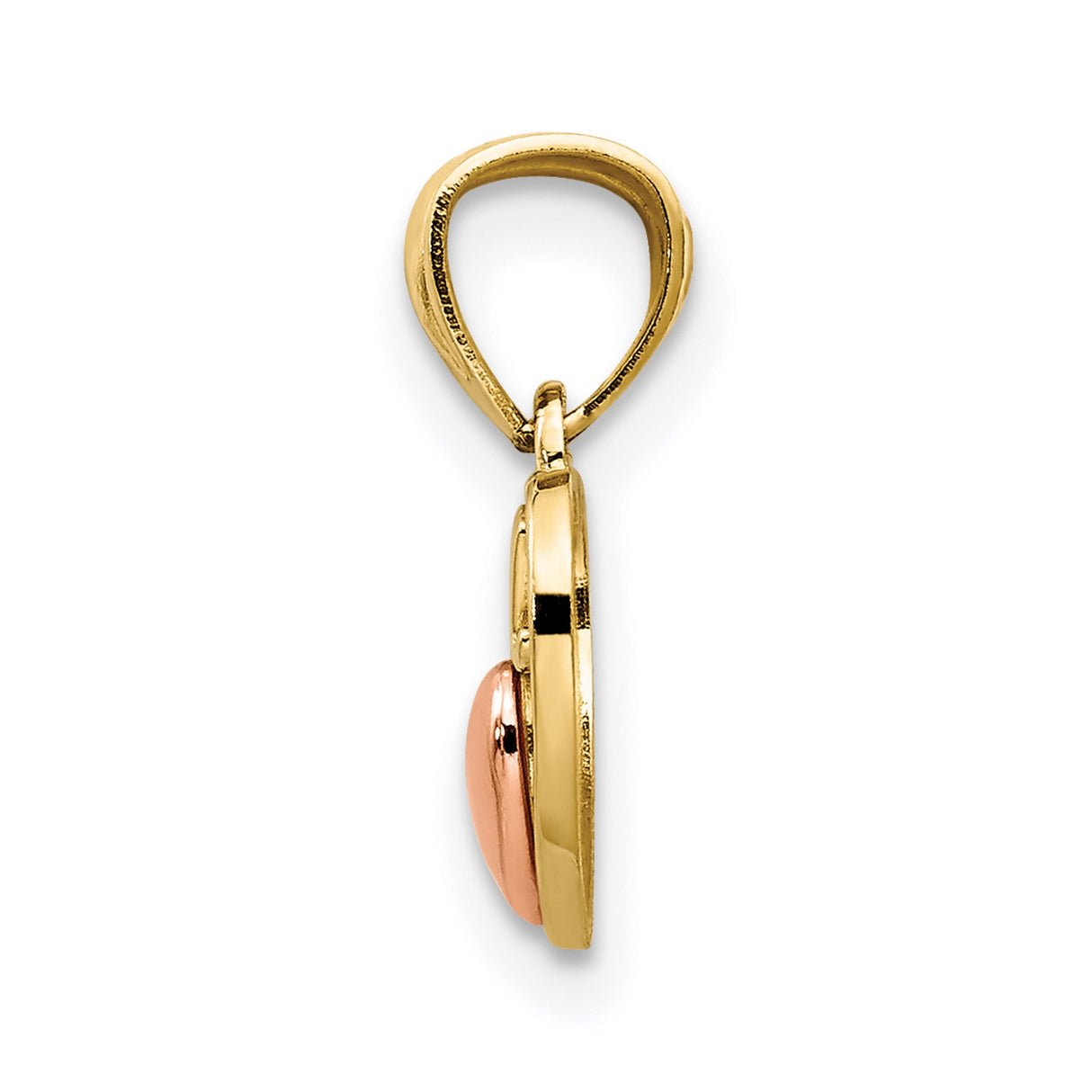 14k Two-Tone Gold Heart Pendant with Rose Gold Accent and I Love You Design