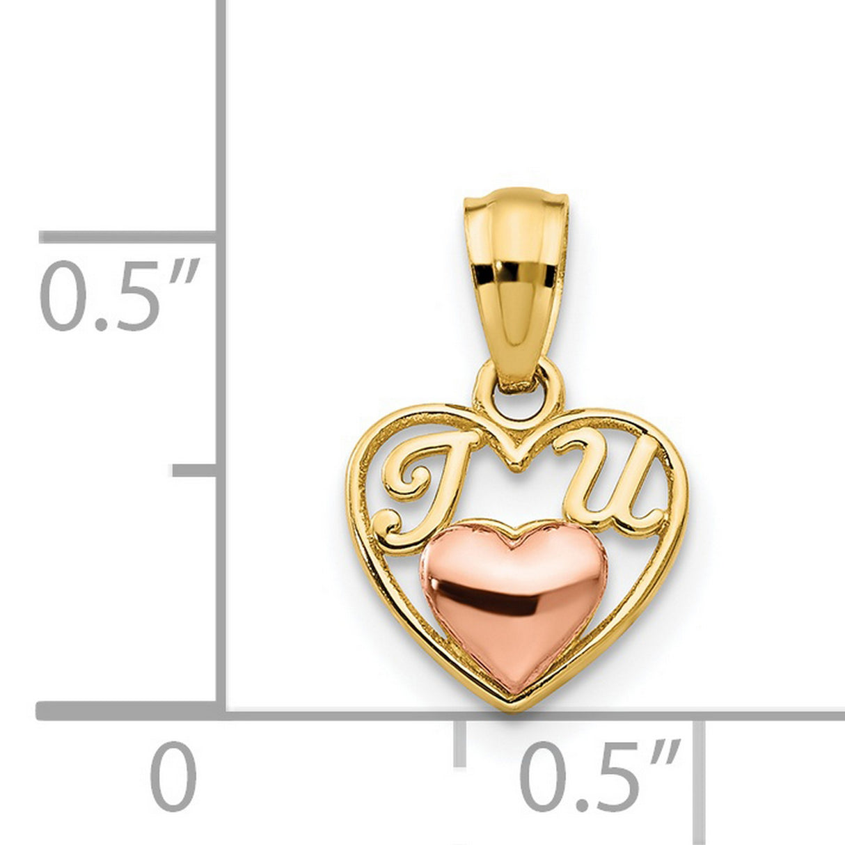 14k Two-Tone Gold Heart Pendant with Rose Gold Accent and I Love You Design