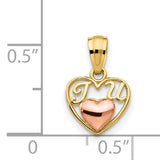 14k Two-Tone Gold Heart Pendant with Rose Gold Accent and I Love You Design