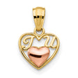 14k Two-Tone Gold Heart Pendant with Rose Gold Accent and I Love You Design