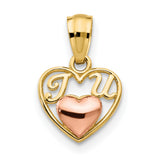 14k Two-Tone Gold Heart Pendant with Rose Gold Accent and I Love You Design