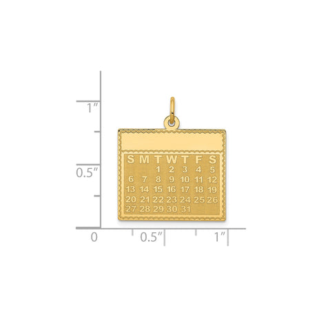 14k Yellow Gold Calendar Pendant, Monthly Layout Keepsake for Women or Unisex