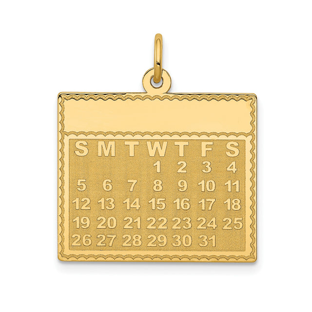 14k Yellow Gold Calendar Pendant Charm with Custom Date Engraving for Women