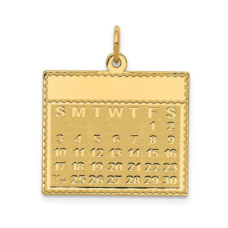 14k Yellow Gold Calendar Pendant with Monthly Date Grid and Day Initials