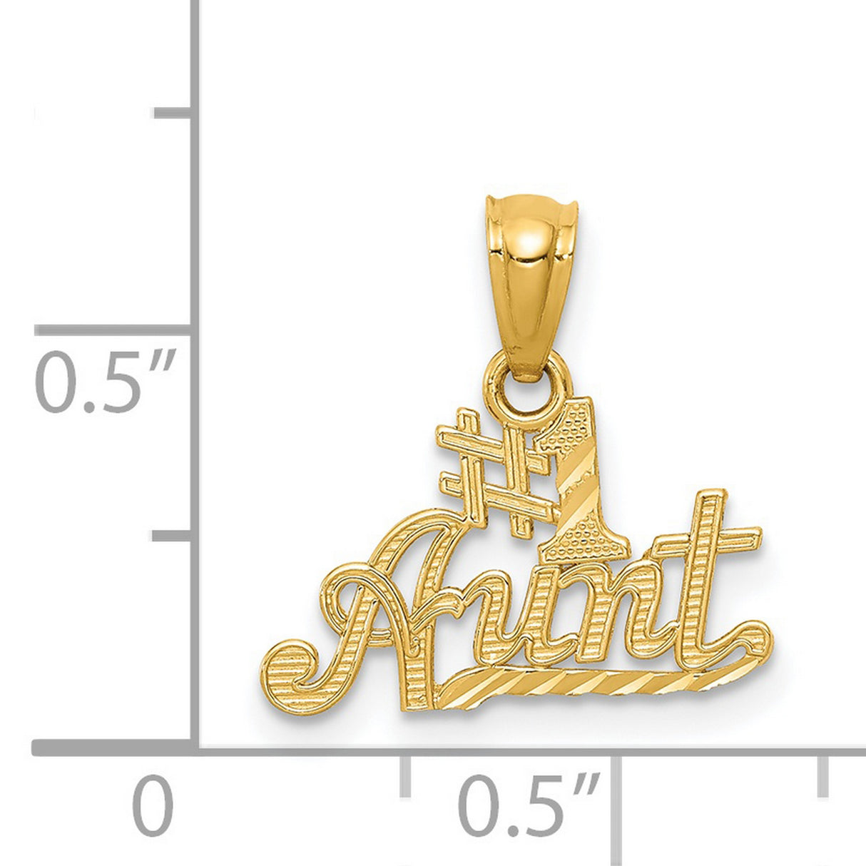 #1 Aunt Words In Cursive Charm Pendant in Real 14k Yellow Gold