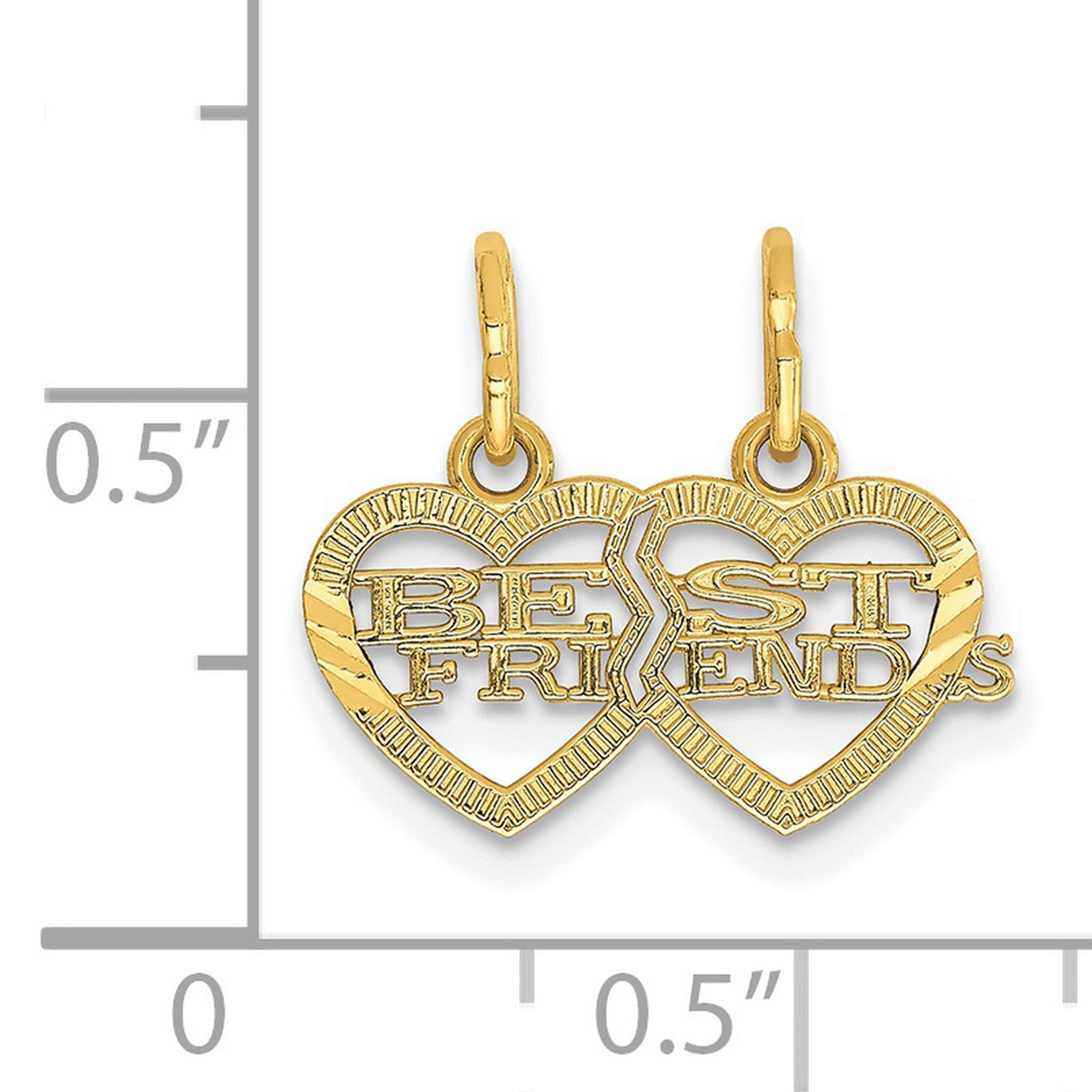 Double Heart Best Friends Break Apart Charm Pendant in Real 14k Yellow Gold