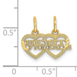 Double Heart Best Friends Break Apart Charm Pendant in Real 14k Yellow Gold