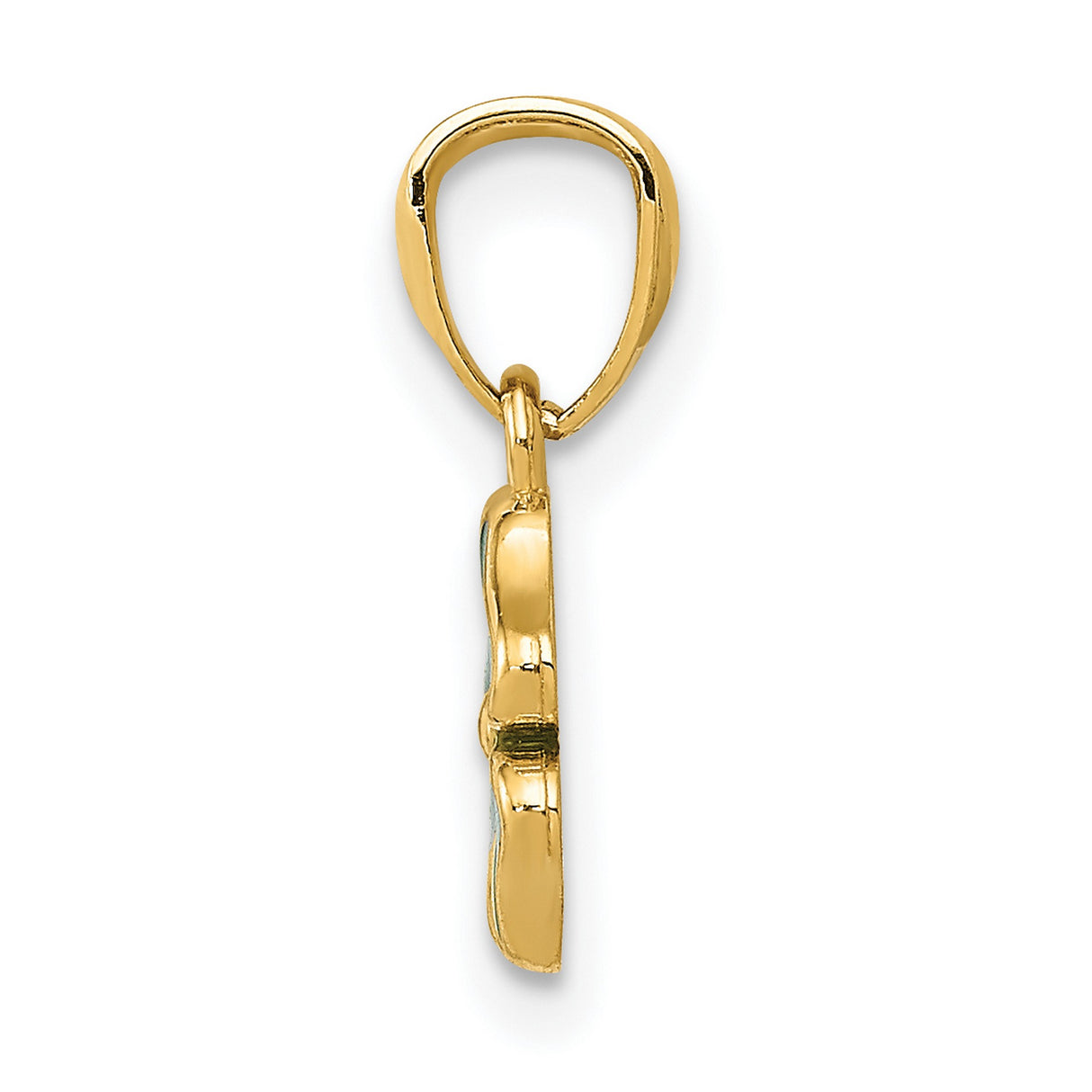 Green Four Leaf Clover Charm Pendant in Real 14k Yellow Gold
