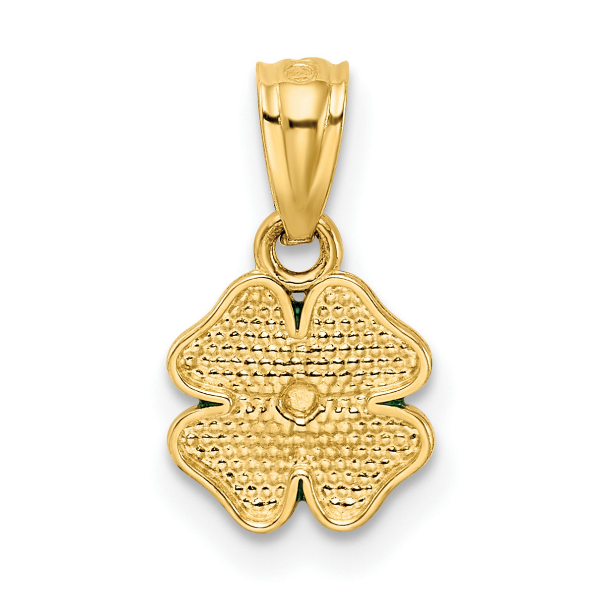 Green Four Leaf Clover Charm Pendant in Real 14k Yellow Gold