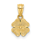 Green Four Leaf Clover Charm Pendant in Real 14k Yellow Gold