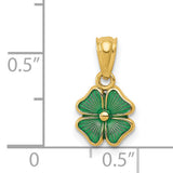 Green Four Leaf Clover Charm Pendant in Real 14k Yellow Gold