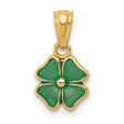 Green Four Leaf Clover Charm Pendant in Real 14k Yellow Gold