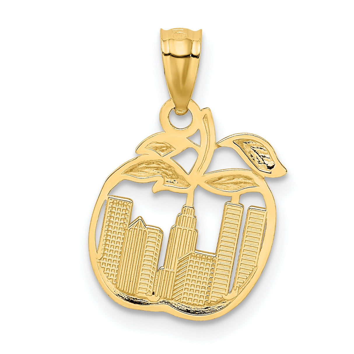 14k Multi-Tone Gold Pendant with New York Skyline in Apple Outline, Unisex City Charm