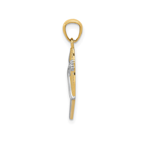 14k Two-Tone Gold Ballet Shoe Pendant, Pointe Shoe Design with Bow for Women and Dancers