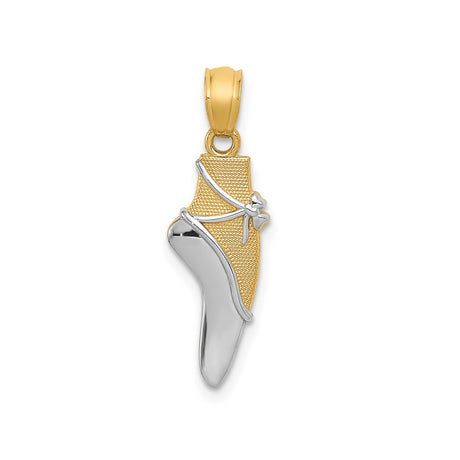 14k Two-Tone Gold Ballet Shoe Pendant, Pointe Shoe Design with Bow for Women and Dancers