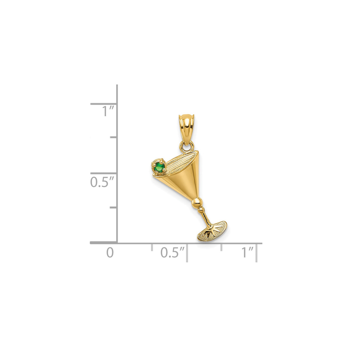 14k Yellow Gold Martini Glass Pendant with Cubic Zirconia, Cocktail Charm Jewelry for Women