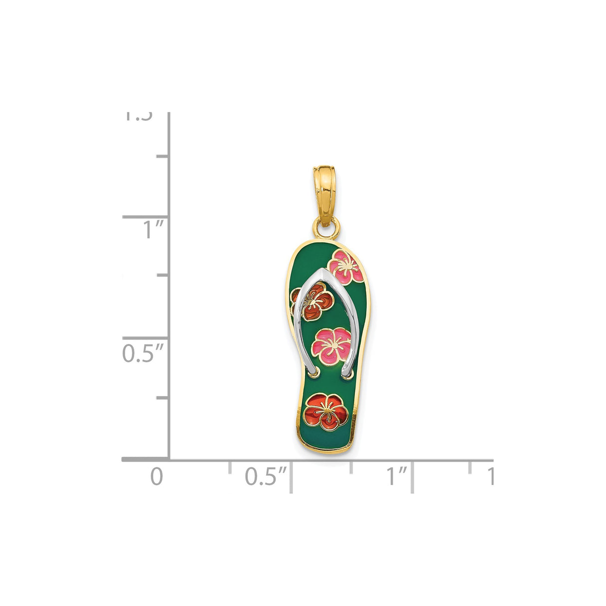 14k Multi-Tone Gold Flip Flop Pendant with Colorful Enamel Hibiscus Flowers, Tropical Charm