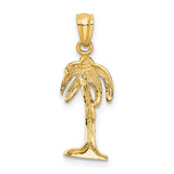 Polished Casted Solid Palm Tree Charm Pendant in Real 14k Yellow Gold