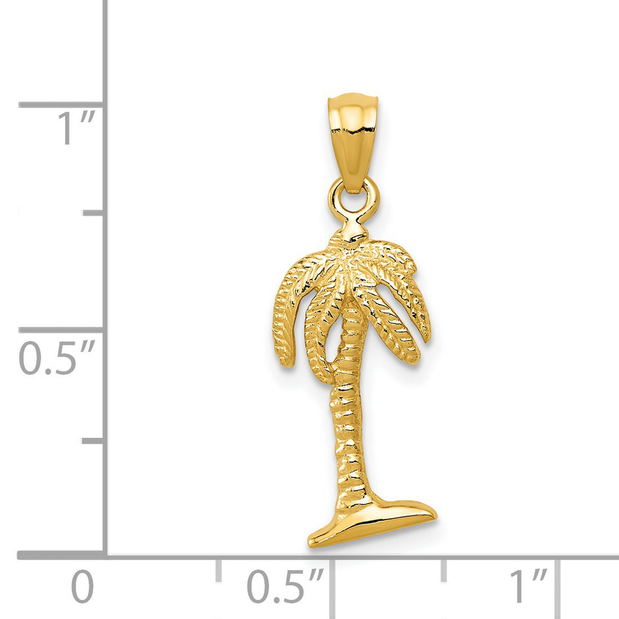 Polished Casted Solid Palm Tree Charm Pendant in Real 14k Yellow Gold