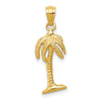 Polished Casted Solid Palm Tree Charm Pendant in Real 14k Yellow Gold