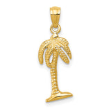Polished Casted Solid Palm Tree Charm Pendant in Real 14k Yellow Gold