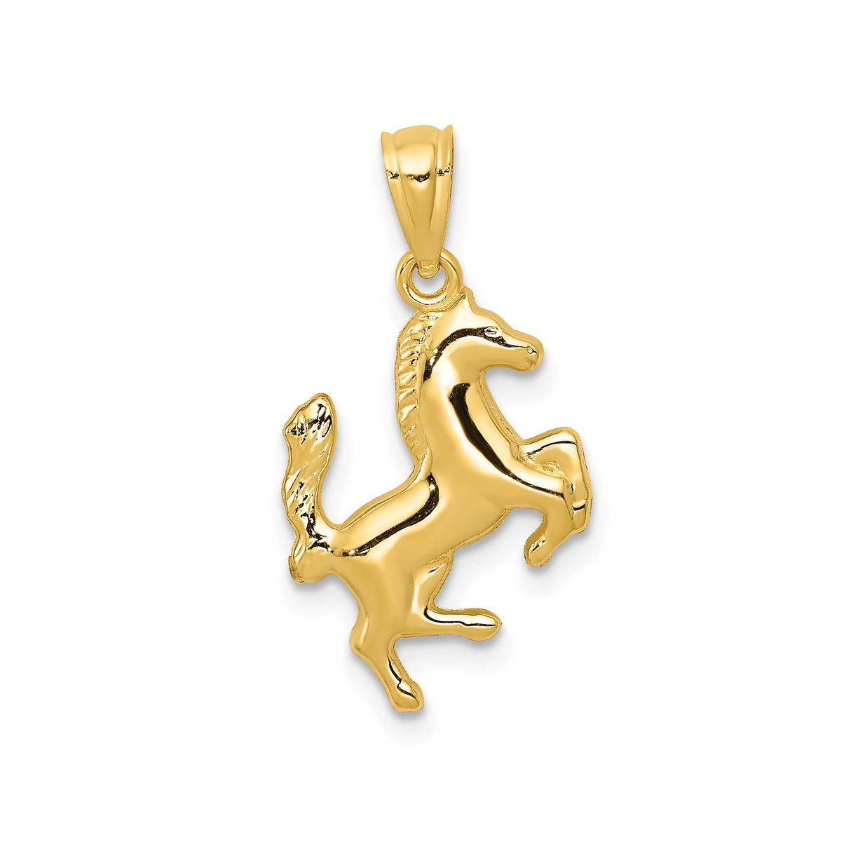 14k Yellow Gold Rearing Stallion Pendant, Polished Horse Charm, Western Equestrian Jewelry