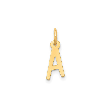 14k Yellow Gold Letter A Pendant Charm, Polished Block Initial Jewelry for Women or Unisex Wear