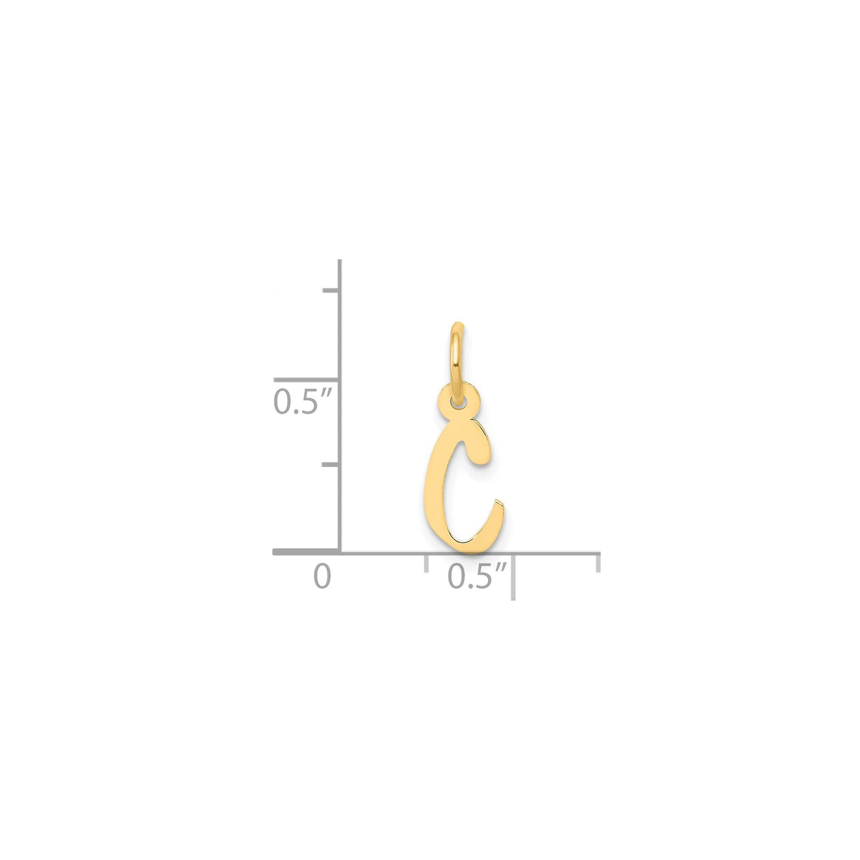 14k Yellow Gold Script Initial C Charm Pendant, Polished Monogram Letter Jewelry for Women