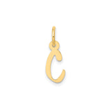 14k Yellow Gold Script Initial C Charm Pendant, Polished Monogram Letter Jewelry for Women