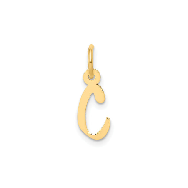 14k Yellow Gold Script Initial C Charm Pendant, Polished Monogram Letter Jewelry for Women