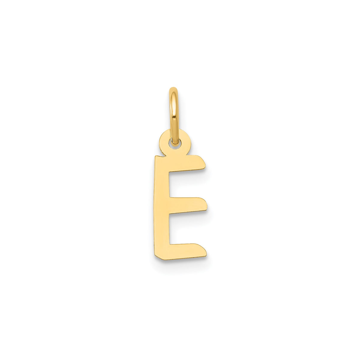 14k Yellow Gold Letter E Pendant Charm, Polished Block Style Initial Jewelry for Women and Unisex Wear