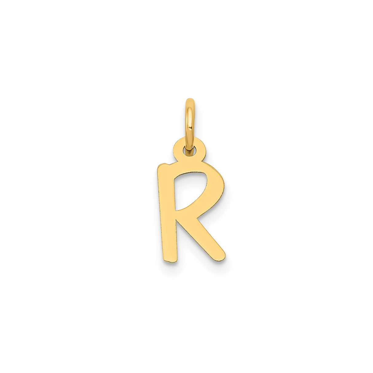 14k Yellow Gold Letter R Pendant, Block Initial Charm, Polished Monogram Style Jewelry