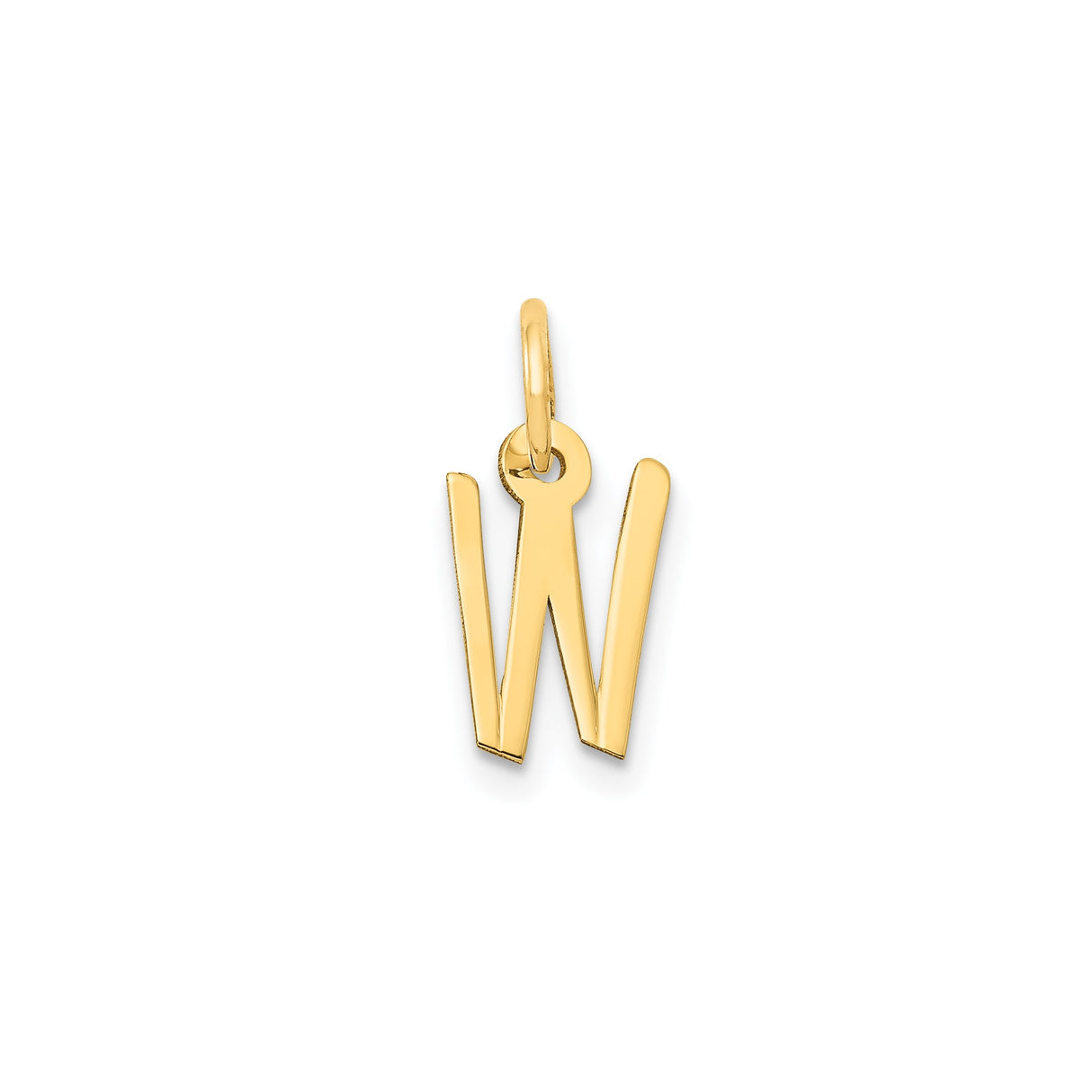 14k Yellow Gold Initial Pendant, Letter W Block Alphabet Charm, Polished Solid Gold Jewelry