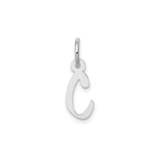 14k White Gold Initial C Pendant Charm, Script Letter Design for Women