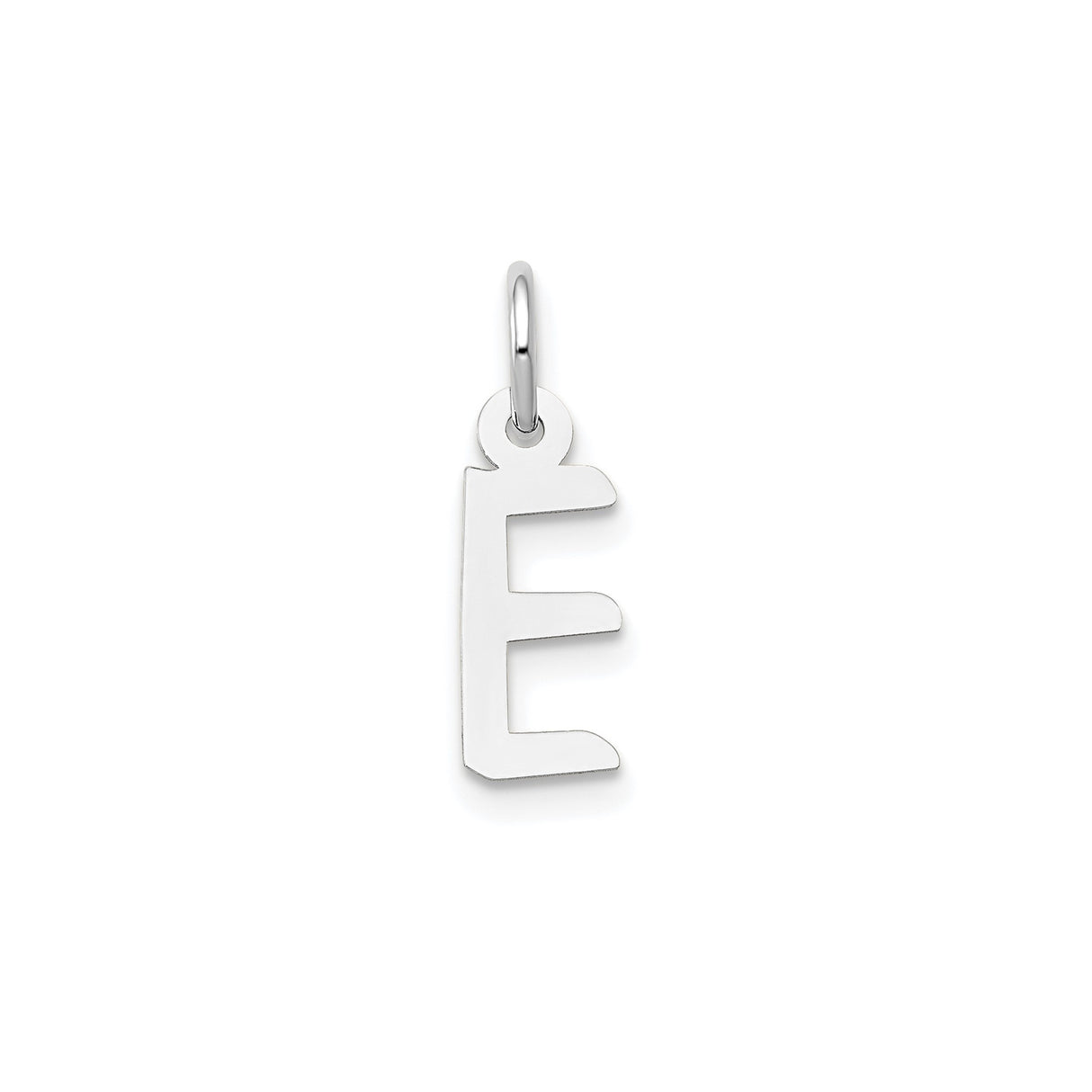 14k White Gold Initial E Pendant, Block Letter Charm with Polished Finish