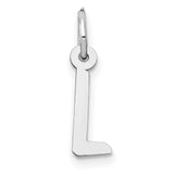 Small Slanted Block Initial L Char Charm Pendant in Real 14k White Gold