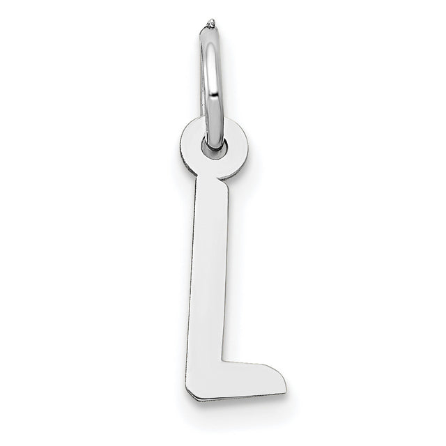 Small Slanted Block Initial L Char Charm Pendant in Real 14k White Gold