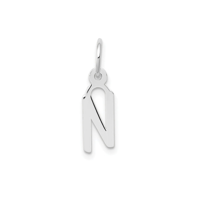 14k White Gold N Initial Pendant, Sleek Block Letter Charm, Minimalist Monogram Jewelry
