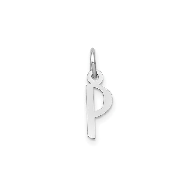 14k White Gold Letter P Pendant, Slanted Block Style Initial Charm for Women