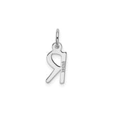 14k White Gold Initial R Pendant Charm, Polished Block Letter, Slanted Style Design
