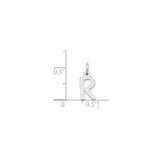 14k White Gold Initial R Pendant Charm, Polished Block Letter, Slanted Style Design