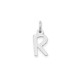 14k White Gold Initial R Pendant Charm, Polished Block Letter, Slanted Style Design